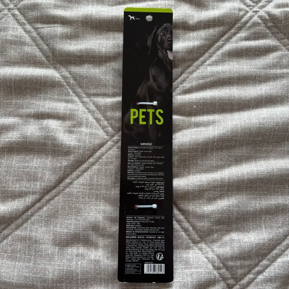 NWT MINISO Rainbow Pet Leash Dog Walking Lead Colorful Stripe Size Medium 59